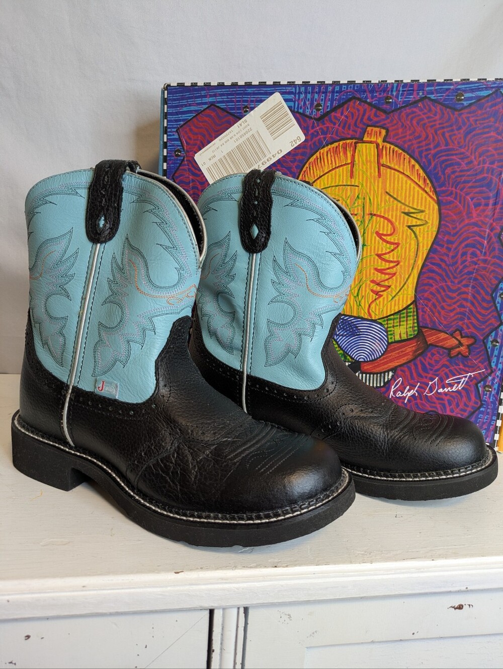 Justin Boots Gypsy Collection Cowboy boots. Black And Aqua Buffalo Size 9B